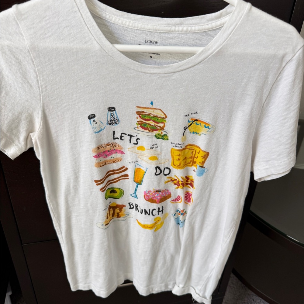 J. Crew White Tee with Brunch Graphic